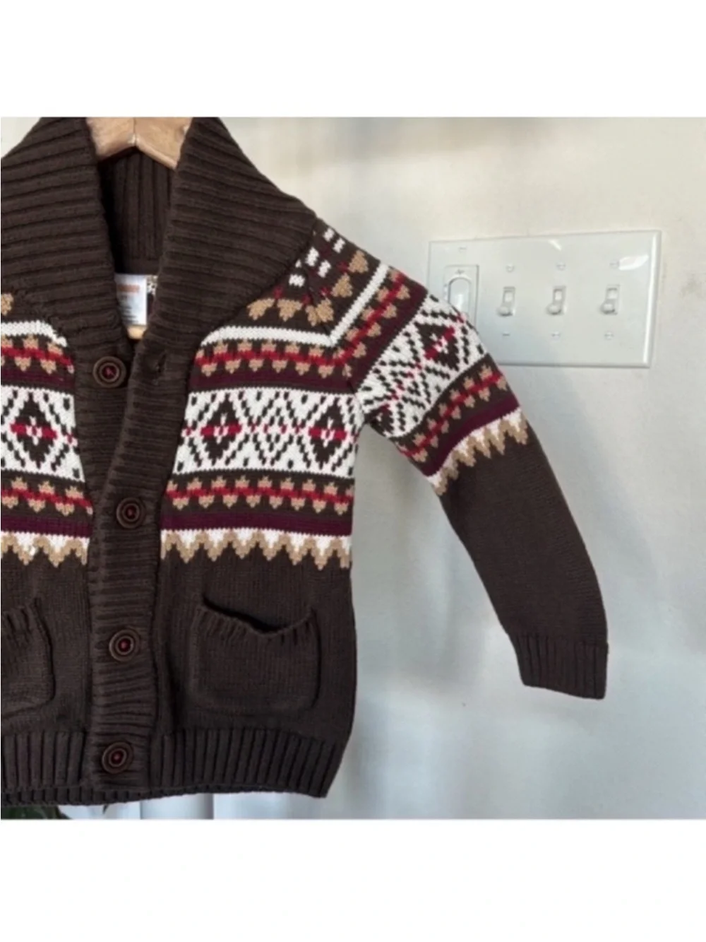 Gymboree Boys/Kids Knit Fair Isle Sweater Cardigan Sz 2T Button Down Brown Red
